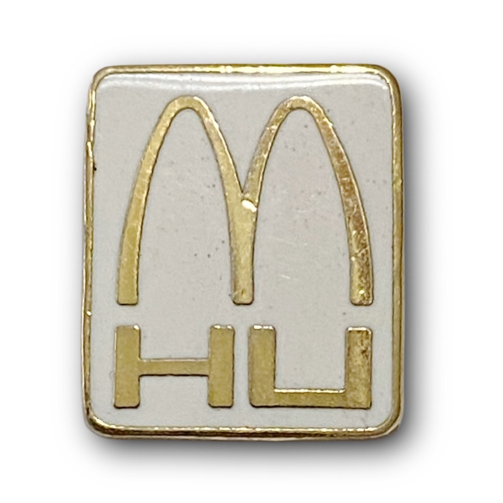 McDonald’s Pin HU White & Gold 1980s-1990s Hamburger University Metal Lapel Pin